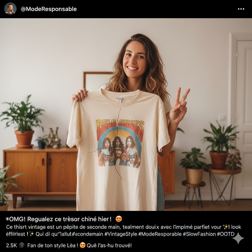 Léa avec son nouveau t-shirt - Léa nous dit tout sur la seconde main : découvrez son interview exclusif !