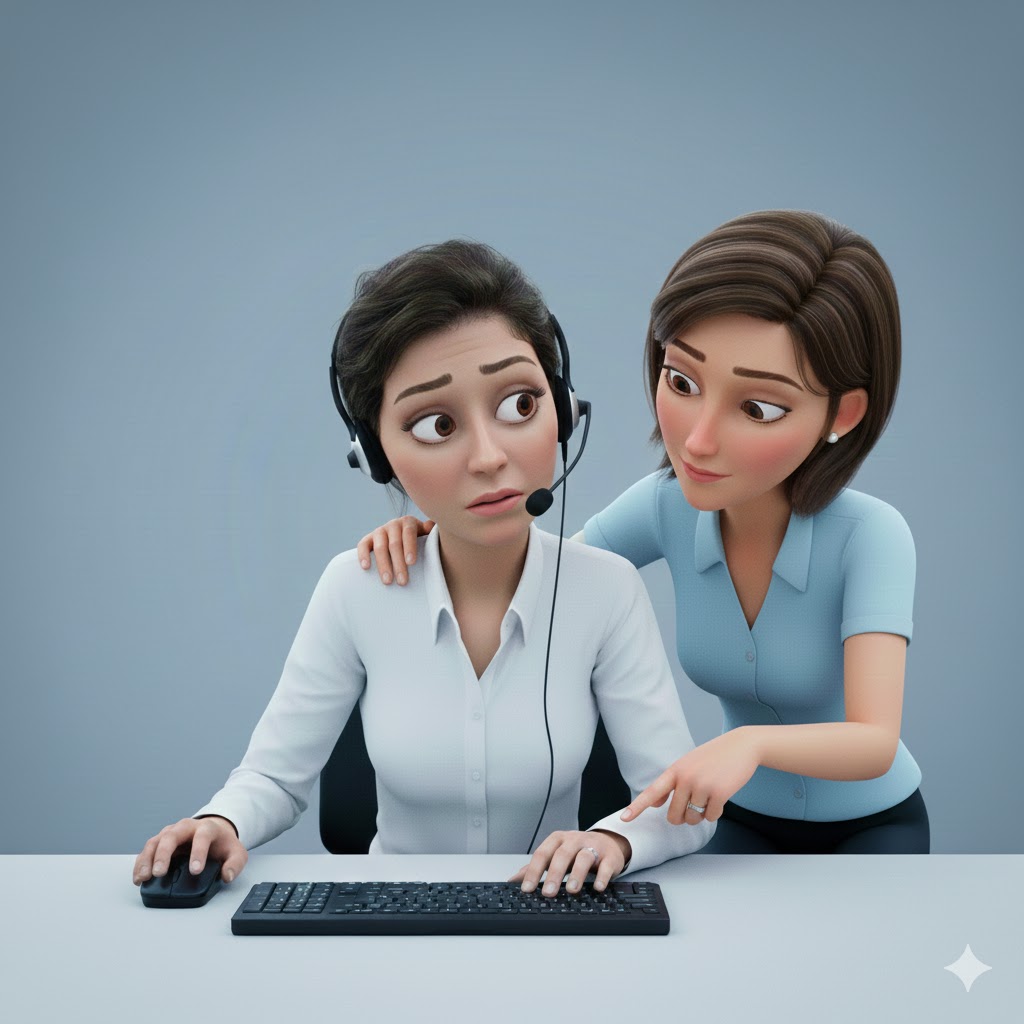 Manager qui aide la salariée à diminuer son stress en plein milieu du call center