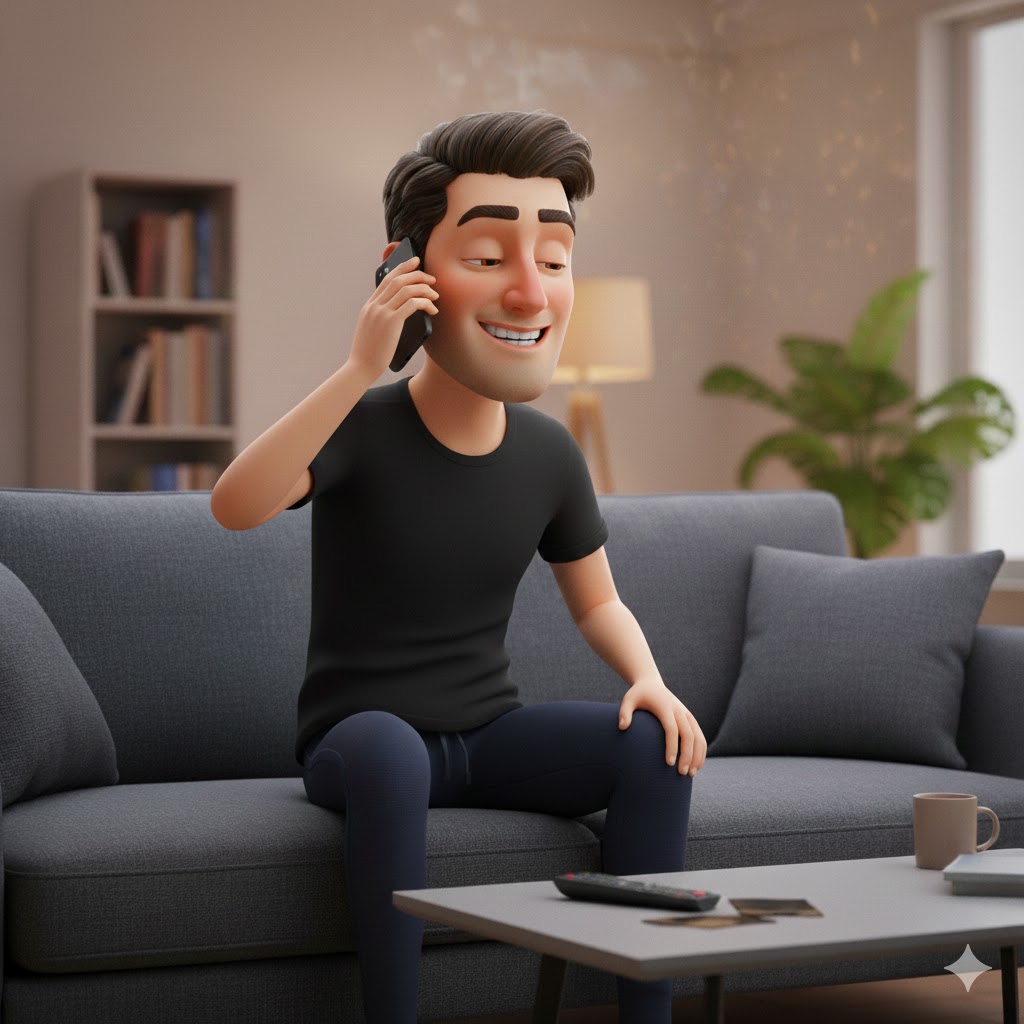 Homme souriant au téléphone